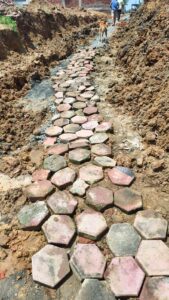 अव्यवस्था………पहले नाली खोदवाया…….फिर हो हल्ले के बाद चेकर टाईल्स लगा बनाया पगडन्डी
